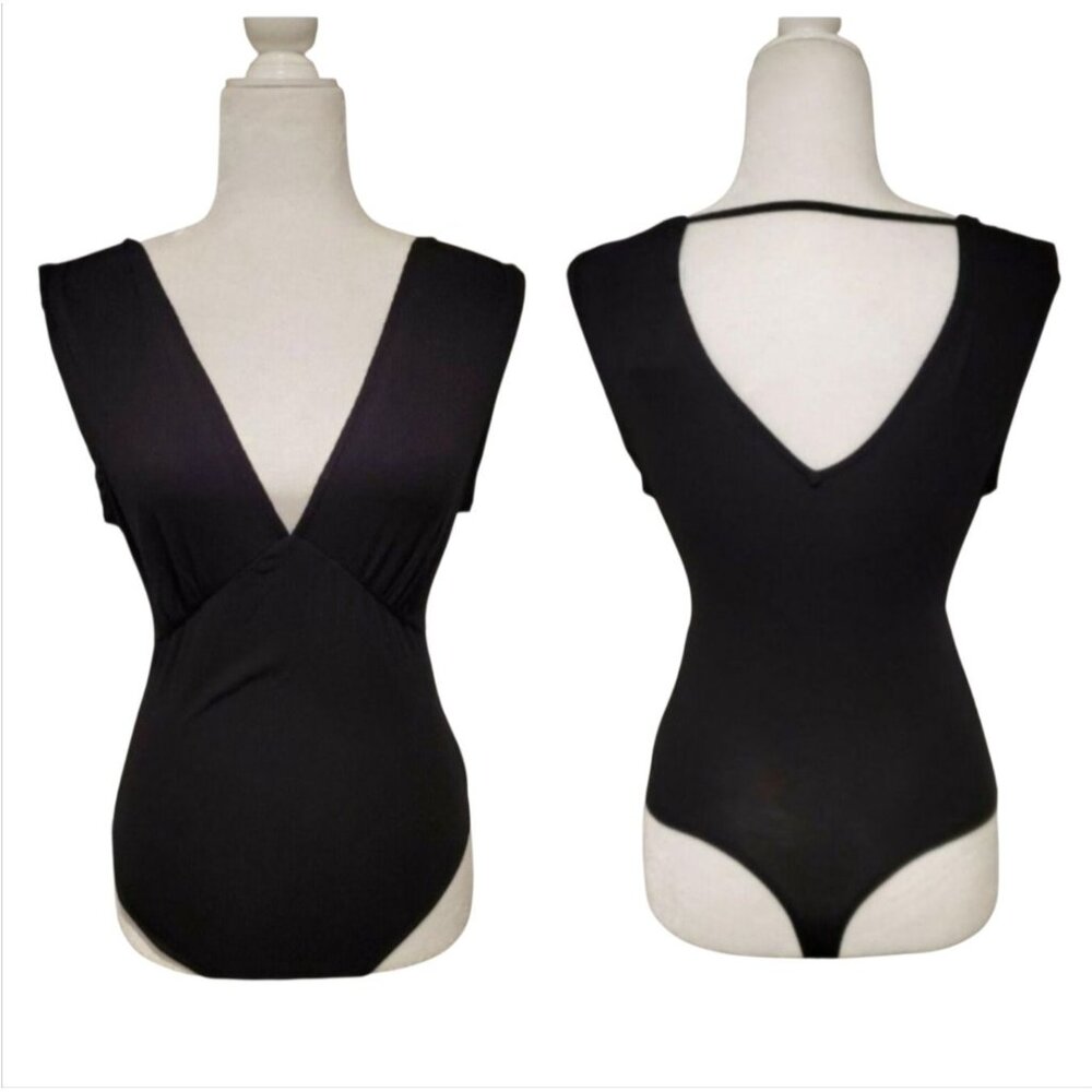 William B Deep V Ribbed Bodysuit Womens Size Small